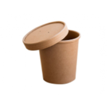 Супница крафт/ламинир 760мл (EcoSoup) d9.0см h11.3см 25/250 с крышкой пластик Ирм z52